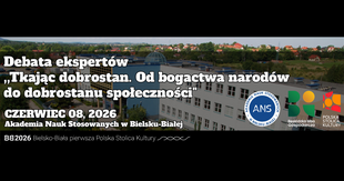 grafika promująca debatę pn. "Tkając dobrostan. Od bogactwa narodów do dobrostanu społeczności"